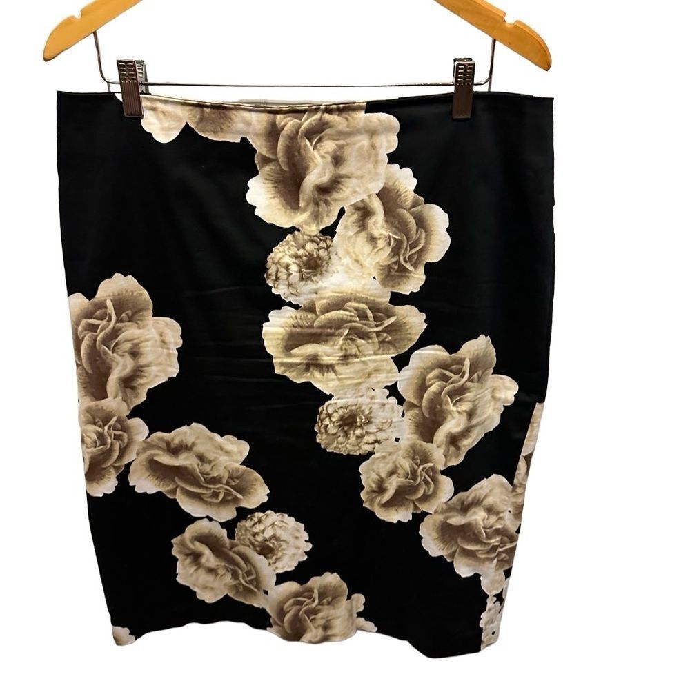 NY&C 7th Avenue Suiting Floral Pencil Skirt Womens 14 Back Zipper Slit Stretch